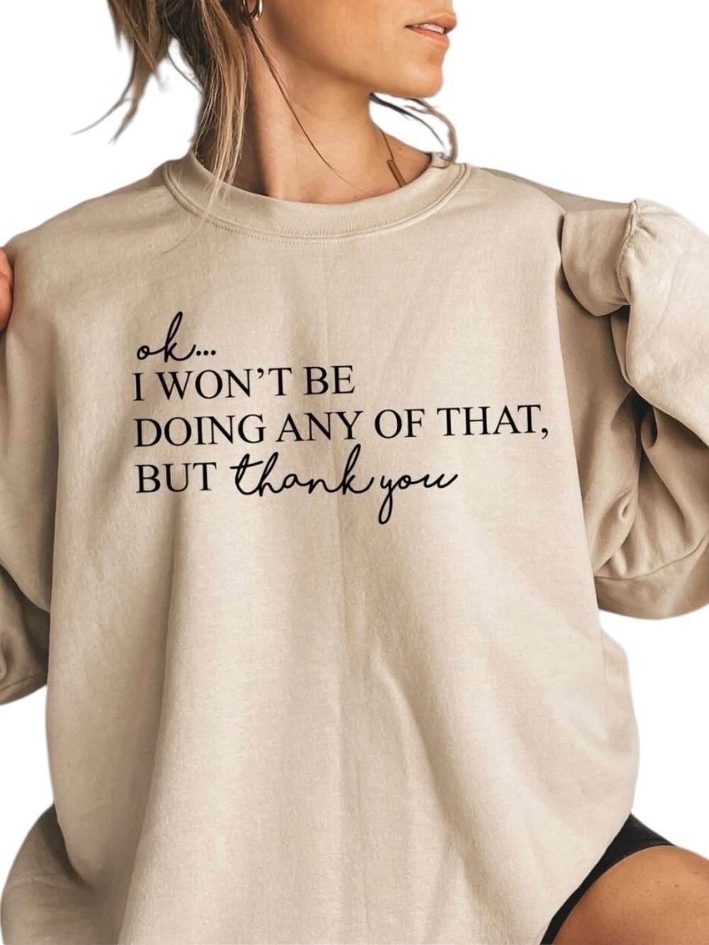 Neutral Beige Crewneck Sweatshirt Novelty Sz 2XL